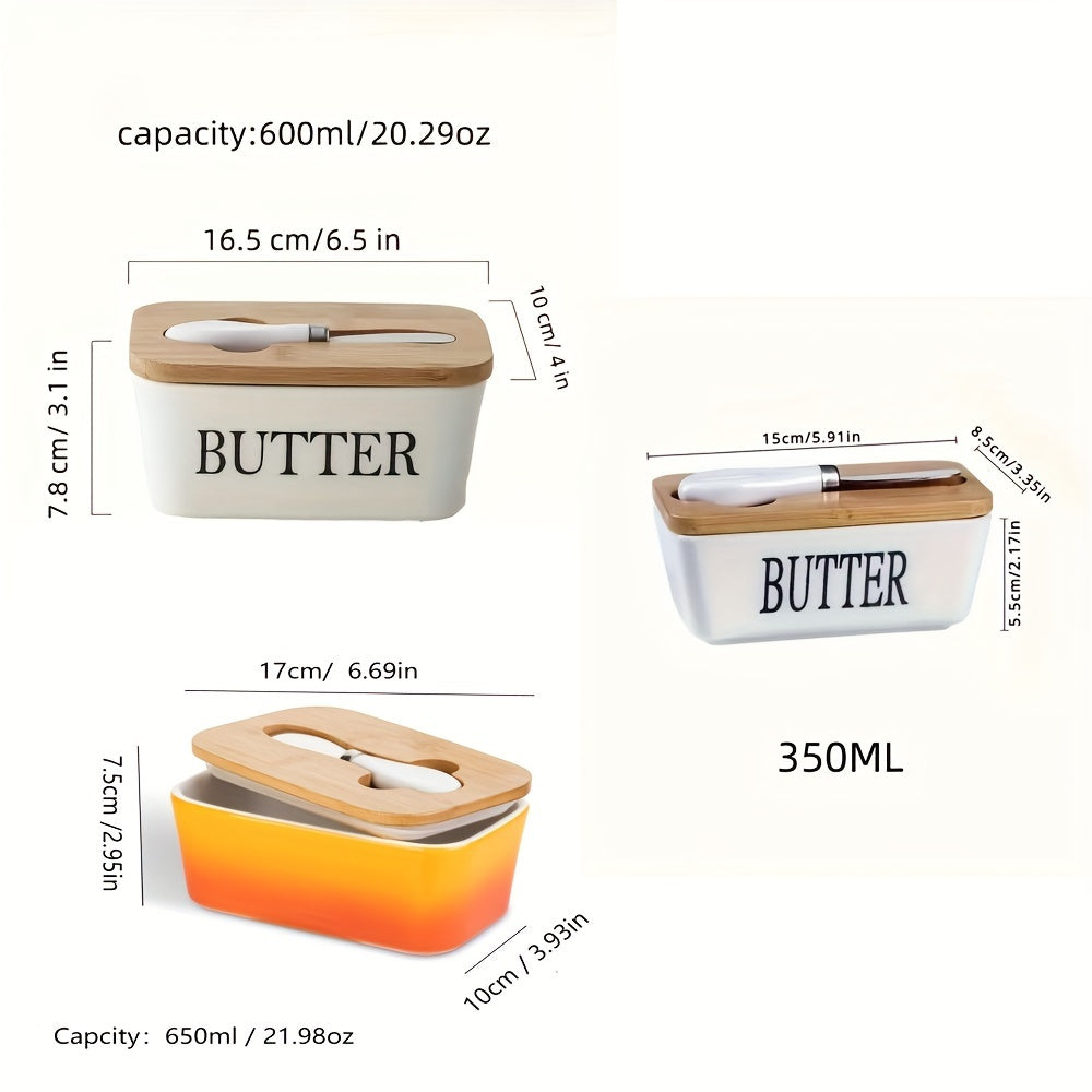 Ceramic Butter Dish with Bamboo Lid and Knife