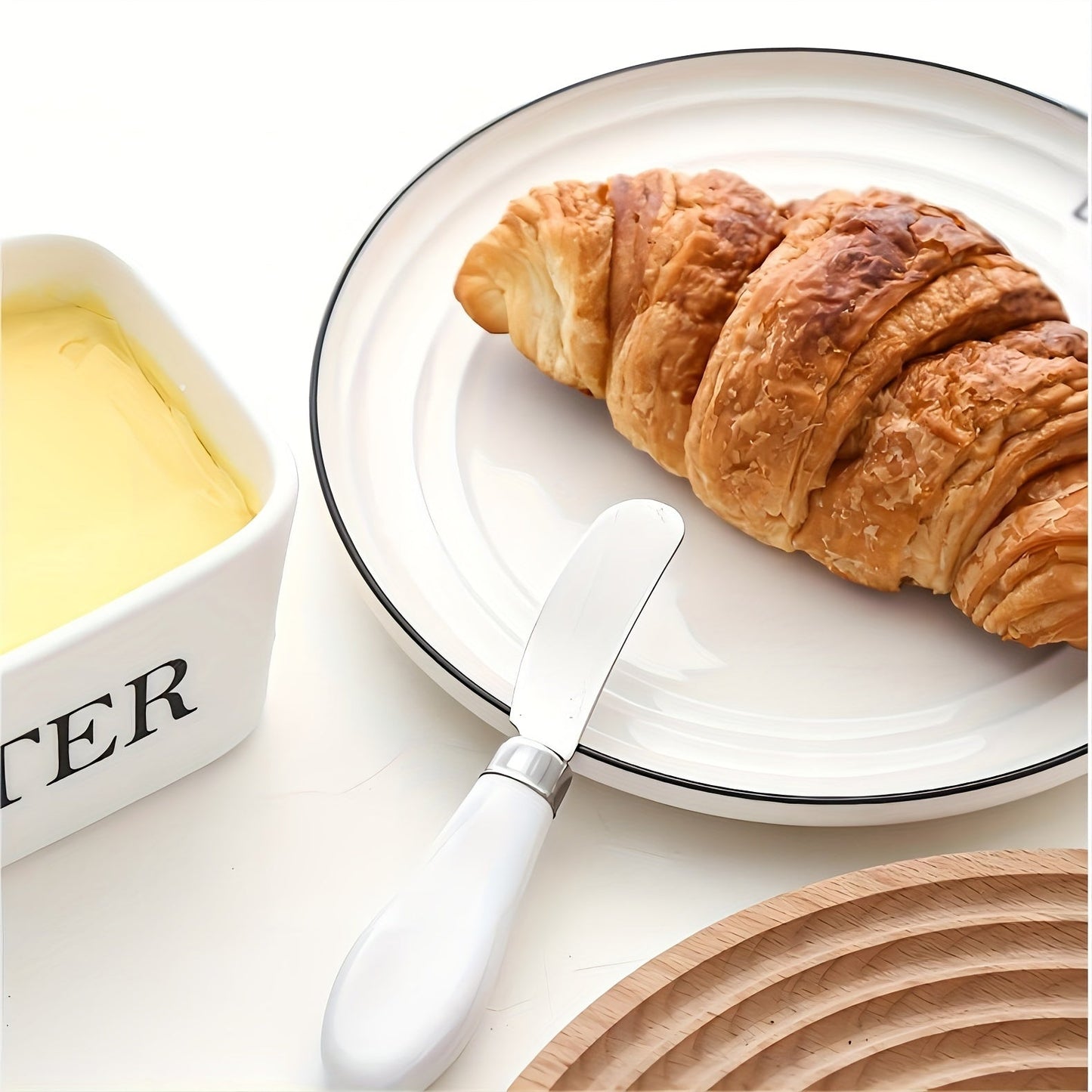 Ceramic Butter Dish with Bamboo Lid and Knife