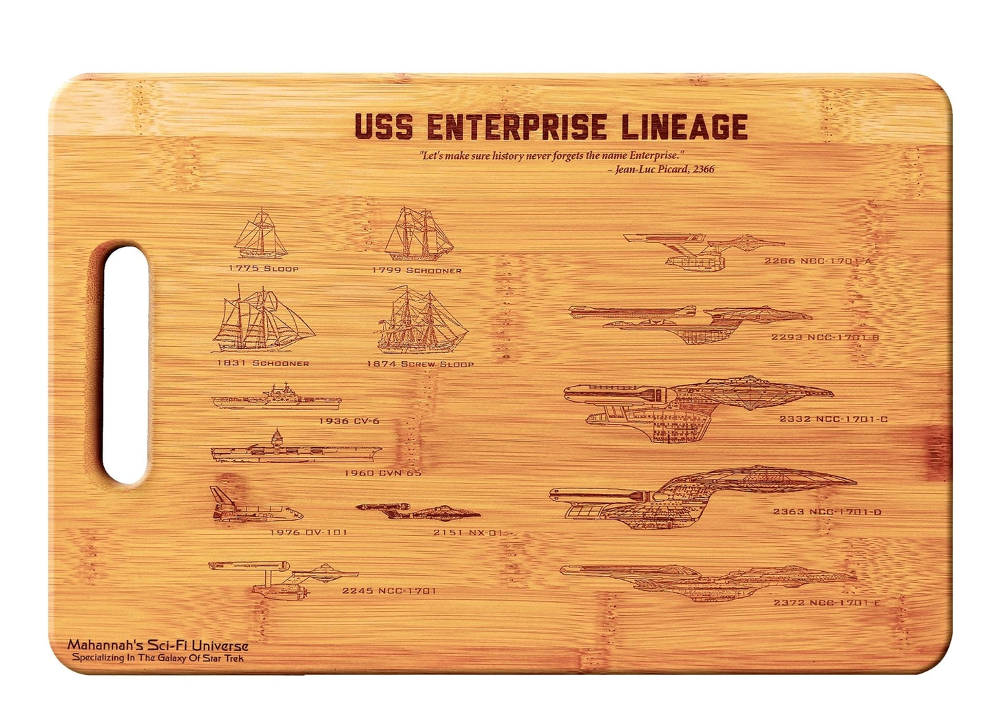 Bamboo USS Enterprise Engraved Cutting Board