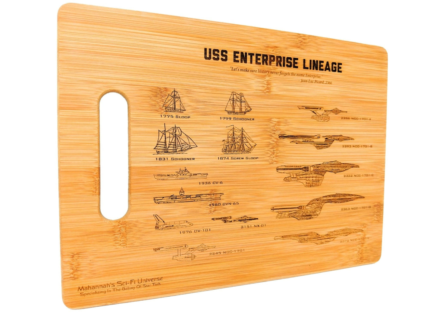 Bamboo USS Enterprise Engraved Cutting Board