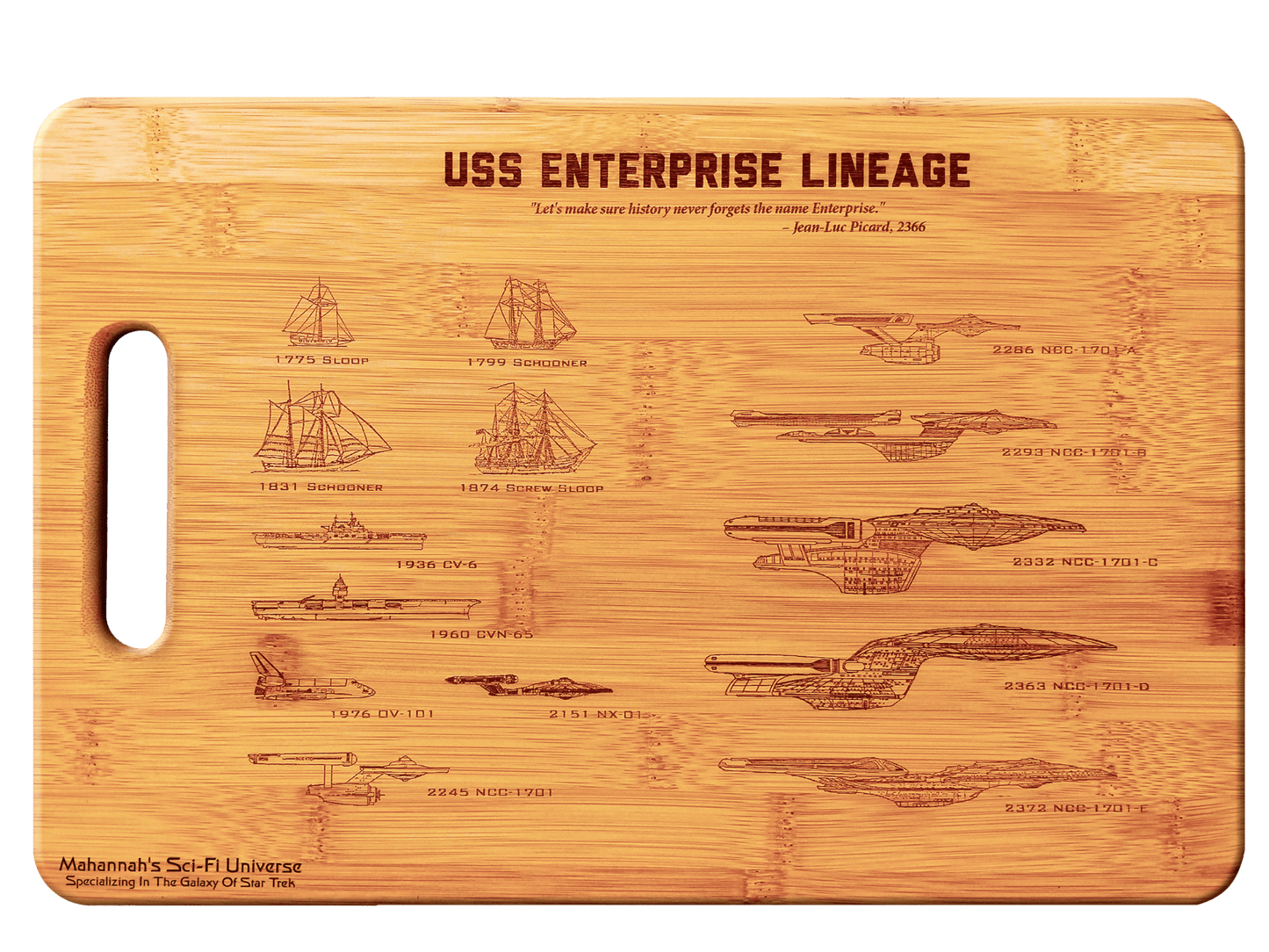 Bamboo USS Enterprise Engraved Cutting Board