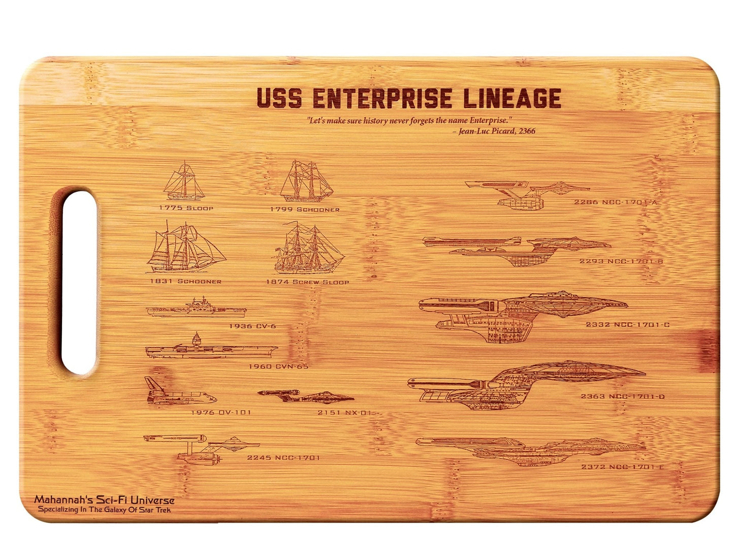 Bamboo USS Enterprise Engraved Cutting Board